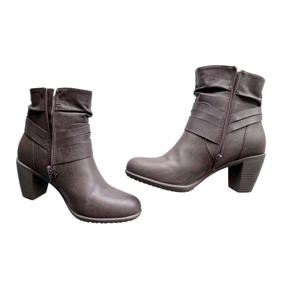 Kelly & Katie Brown Boots Opal Ankle Faux Leather Strappy Side Zipper Size 8 - Picture 2 of 6